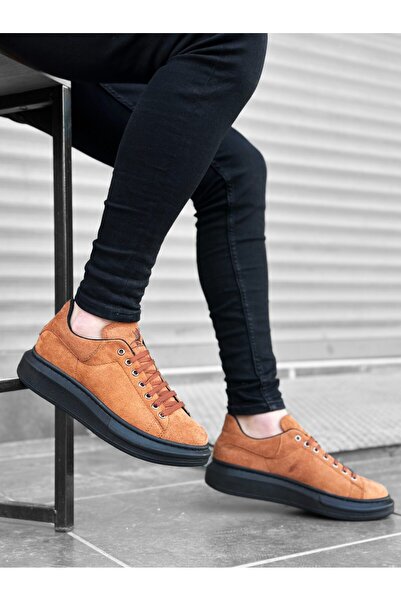 BOA Ba0547 Thick High Sole Tan Black Suede Lace-Up Sports Men's Shoes