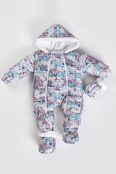 MAİBELLA Winter Floral Patterned Baby Jumpsuit - Booties, Gloves, Hood and Zipper