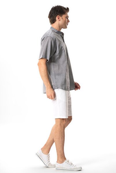 Eliş Şile Bezi Ανδρικό καλοκαιρινό μπλουζάκι με κοντό μανίκι, υφασμάτινο μονό τσεπάκι, γκρι 3076