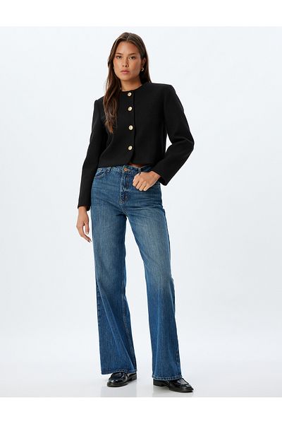 Koton Jacket Round Neck Buttoned Long Sleeve