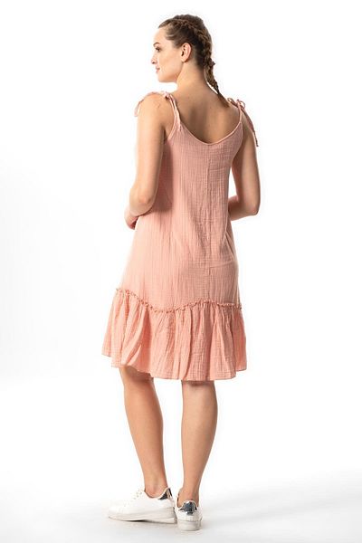 Eliş Şile Bezi Φόρεμα Serra Muslin - Κοντό καλοκαίρι, Sling και Flounce, Powder Pdr
