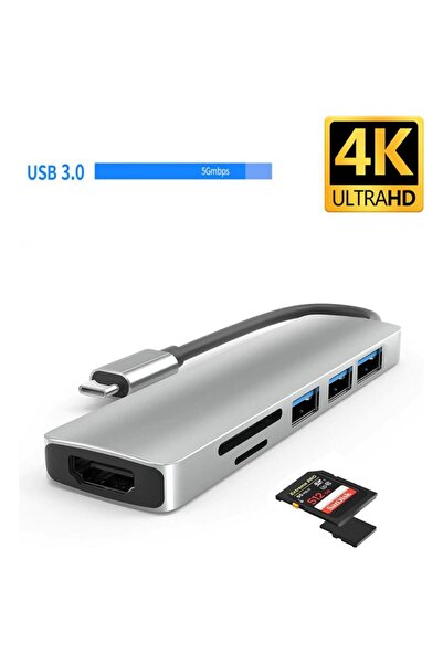 Daytona HC-13 6'lı USB Type-C Docking Station (Giriş:USB Tip-C => Çıkış:HDMI+3*USB3.0+SD+M.SD)