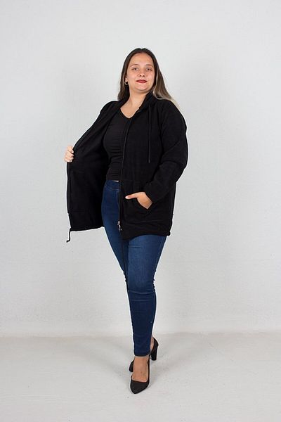 Truva XXL Plus Size Women's Clothing Fleece Hooded Coat Black