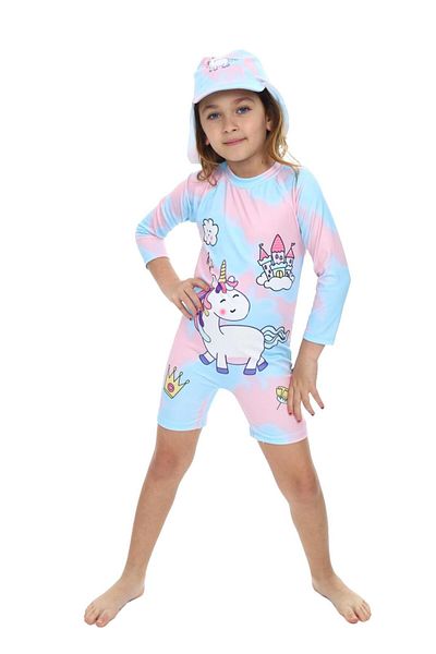 Minigimin Cicileri My Little One's Cicileri Pony Patterned Girl's Hat Swimsuit - Turquoise