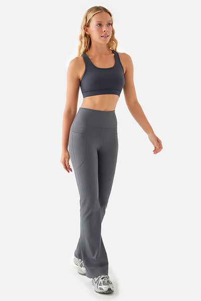 Superstacy Carmen Flared Leg High Waist Pocket Smoked Yoga Pants