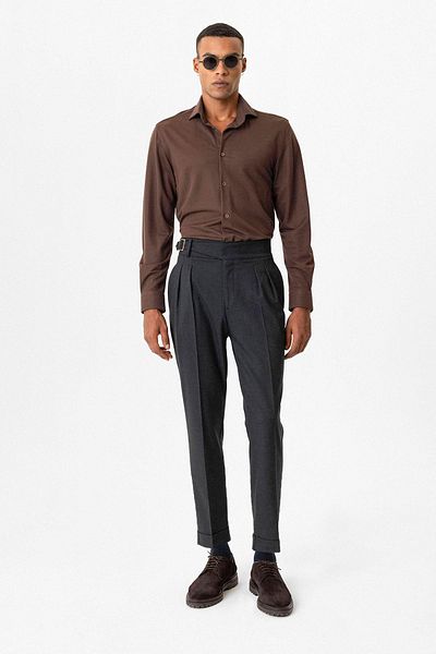 Antioch Navy Blue Pleated Buckle Detailed Men's Trousers