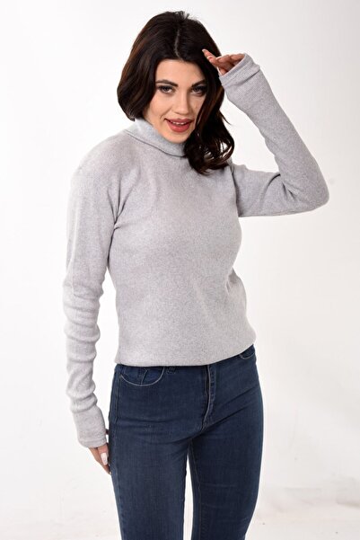 Belifanti Collection Women's Turtleneck Turtleneck Slim Fit Sweater Gray