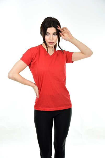 Belifanti Collection Ženska majica sa V-izrezom Osnovni T-shirt crvena