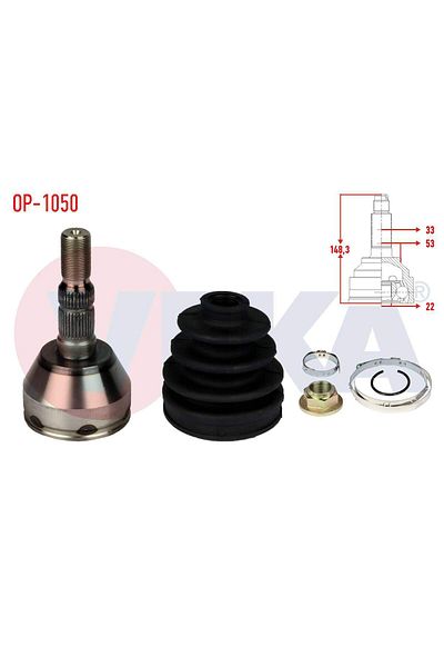 Veka Opel Astra H 1.4i 2004-2010 Axle Head - Left, Right Front External 33x22x53 Length 149.5 Mm