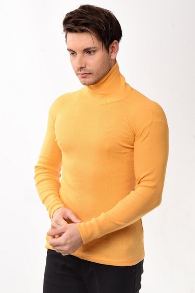 Belifanti Collection Men's Turtleneck Turtleneck Slim Fit Sweater Yellow