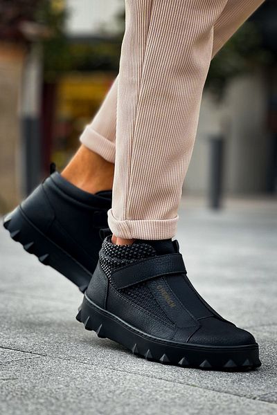 Paolo Zaccardi P103 Pyramid Long Laceless Velcro Ορθοπεδική Σόλα Καθημερινή Skin Ανδρικά Αθλητικά Μποτάκια CST Μαύρα