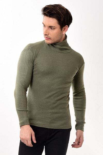 Belifanti Collection Мъжки пуловер с поло яка Slim Fit, цвят каки