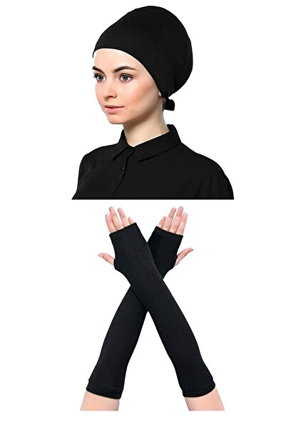 Belifanti Collection Kadın Penye Düz Bone Namaz Kolluğu Siyah 2'li Set