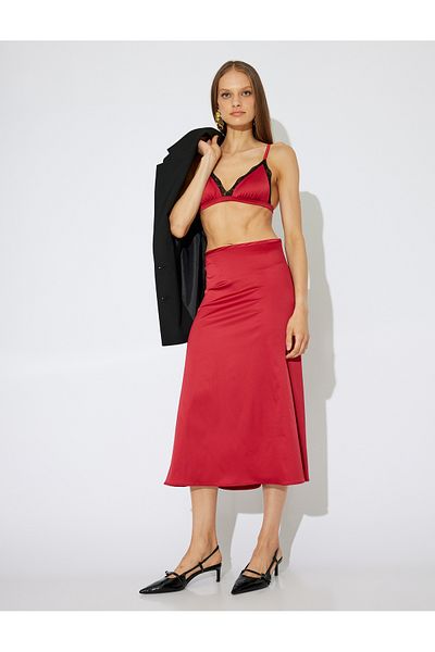 Koton Zeynep Cushion Satin Bra - Lace Detail, No Underwire and Padding