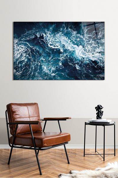 Vosevu Γυάλινος πίνακας Blue Sea Wave, Μοντέρνα διακόσμηση σπιτιού και γραφείου, Διακόσμηση τοίχου δώρου, άθραυστο γυαλί