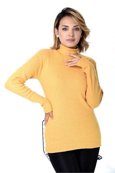 Belifanti Collection Pulover de damă galben pe jumătate cu gât