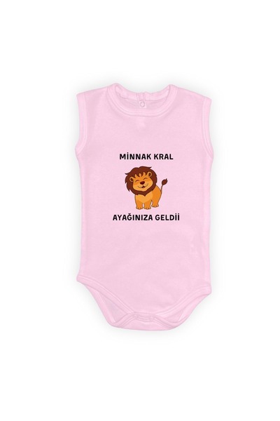 Mnk Baby&Kids Minnak King Baby Body - Geldii on Your Feet Printed, Bodysuit with Snap Fasteners, Light Pink