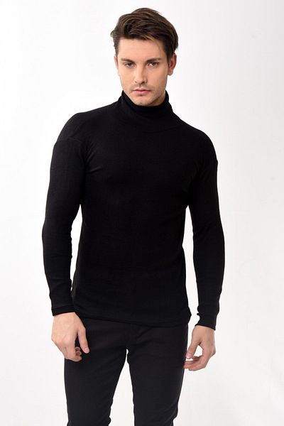 Belifanti Collection Мъжка водолазка с висока яка и тесен пуловер черен