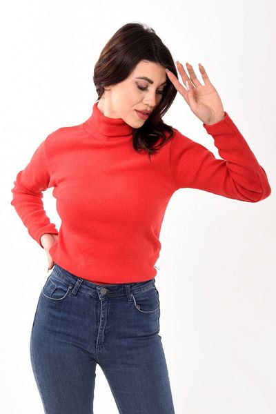Belifanti Collection Women's Turtleneck Turtleneck Slim Fit Sweater Red