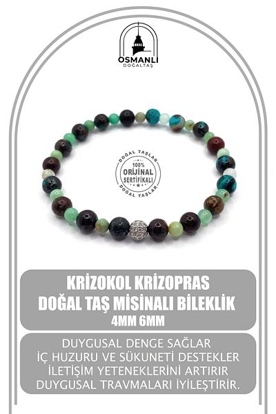 OSMANLI DOĞAL TAŞ 4mm 6mm Certified Genuine Chrysocolla Bracelet - Natural Stone Line