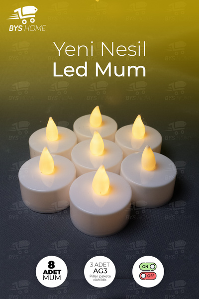 BYSHOME 8 Adet Sarı Işıklı Led Mum El Mumu Tealight Piller Dahil Kullanıma Hazır
