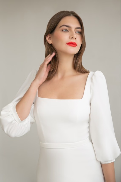 bontesel Beyaz Kloş Nikah Elbisesi Nişan Elbisesi Söz Elbisesi