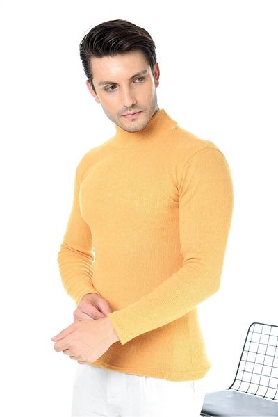 Belifanti Collection Pulover galben pentru bărbați, cu jumătate de gât rotic, slim fit