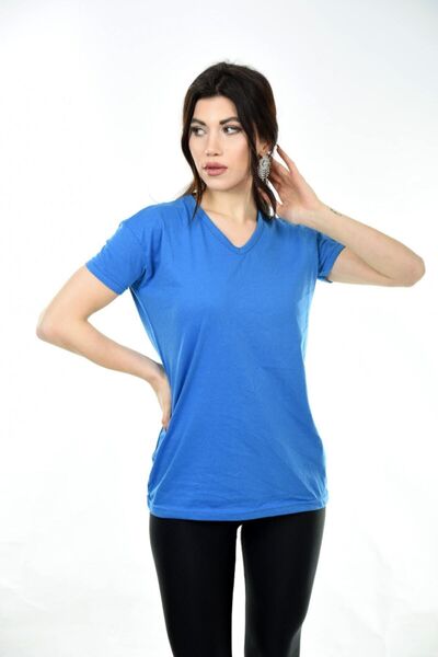 Belifanti Collection تي شيرت نسائي أساسي برقبة على شكل حرف V باللون الأزرق