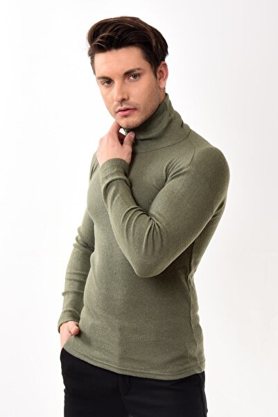 Belifanti Collection Чоловічий светр з коміром-стійкою та вузьким кроєм, колір хакі