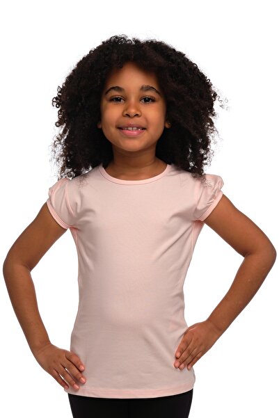 LOVETTI تي شيرت للفتيات - تي شيرت أساسي بلون البودرة الخفيفة ورقبة دائرية وأك...