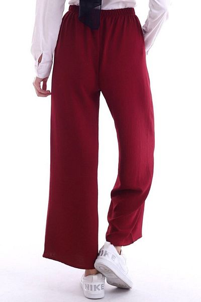 Belifanti Collection Women's Wide Wide Leg Elastic Waist Loose Aerobin Trousers Claret Red