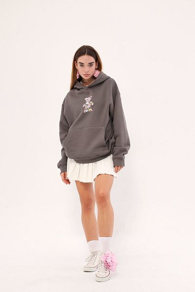 The Champ Clothing Φούτερ με κουκούλα Fleece Floral Teddy Bear με στάμπα καπνιστό Unisex φούτερ με κουκούλα