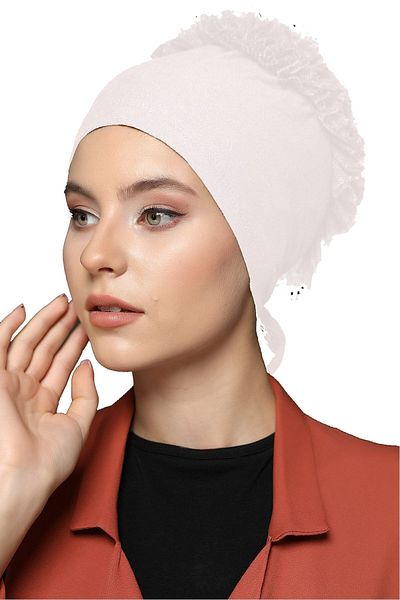 Belifanti Collection White Set of 2 - Women's Combed Cotton Ruffle Bonnet Prayer Sleeves