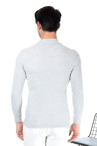 Belifanti Collection Ανδρικό πουλόβερ με μισό ζιβάγκο σε γκρι λεπτή εφαρμογή