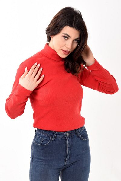Belifanti Collection Women's Turtleneck Turtleneck Slim Fit Sweater Red