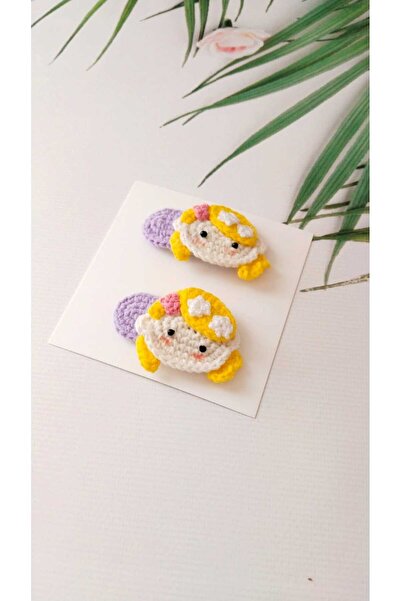 Kadın Girişimciler Atölyesi Accesoriu de păr organic Rapunzel Princess din 2 piese - Agrafe de păr croșetate prințesă Disney