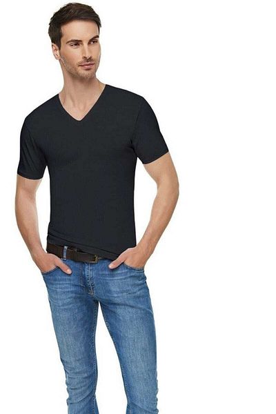 Tutku Elit قميص داخلي من القطن باللون الأسود من Elastane Lycra برقبة على شكل حرف V للرجال مكون من 6 قطع