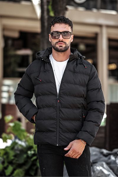 gm giyimarket Men's Water and Windproof Hooded Puffer Jacket