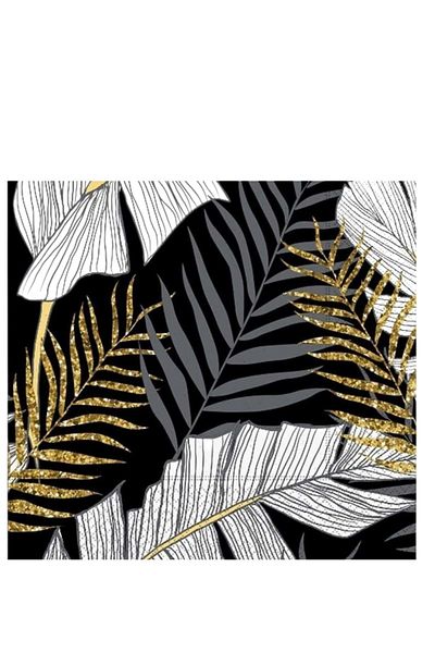 Roll-Up 33x33 Cm Papierserviette - Gold Glitzerblätter Schwarz - 20er Set