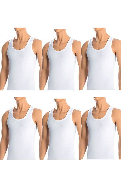 Belifanti Collection Men's Cotton 6 Pieces White Tank Top Set of 6