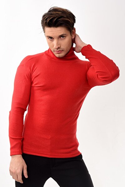 Belifanti Collection Men's Turtleneck Turtleneck Slim Fit Sweater Red