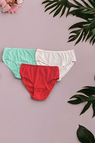 Belifanti Collection Γυναικεία ψηλόμεση καμιζόλα με ραβδώσεις βαμβακερά εσώρουχα Bato σε μικτό χρώμα 3 τμχ