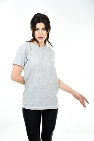 Belifanti Collection Γυναικείο μπλουζάκι Basic Crew με κοντό μανίκι σε γκρι χ...