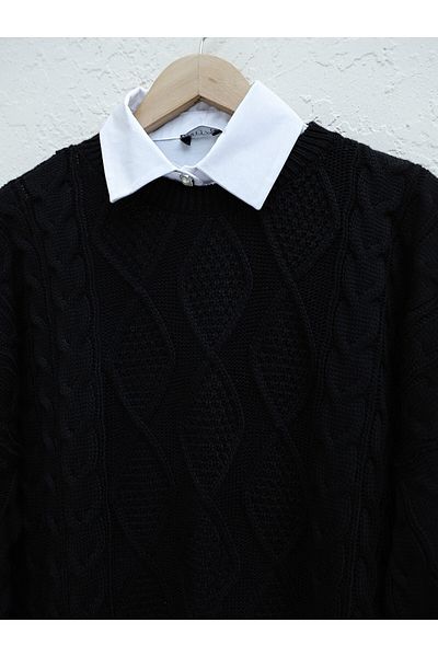 Modamorfo Honeycomb Pattern Winter Loose Knitwear Sweater - Black