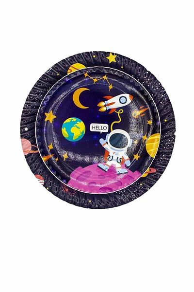 TURKUAZ PARTY Cardboard Plate 8 Pieces - Space Theme - 23 Cm