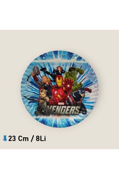 TURKUAZ PARTY Cardboard Plate 8 Pieces - Avengers - 23 Cm