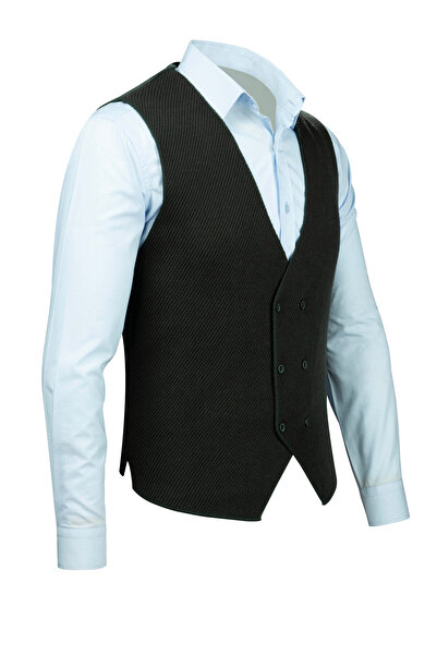 Çizgi Triko Ανδρικό ριγέ πλεκτό αθλητικό γιλέκο - με κουμπιά, αμάνικο, κανονική εφαρμογή - 5013LS