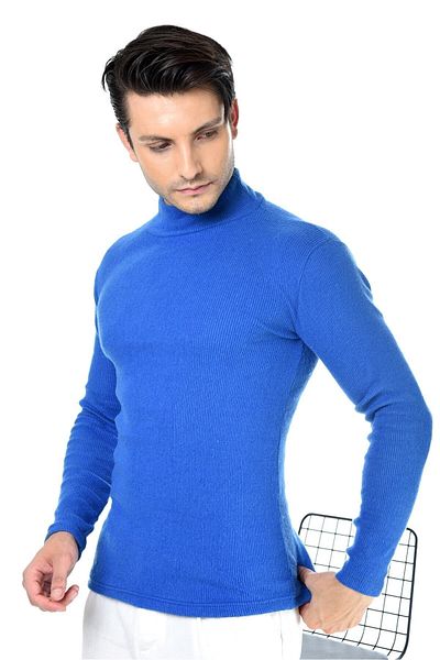 Belifanti Collection Pulover pentru bărbați Saks Blue Half Turtleneck Slim Fit