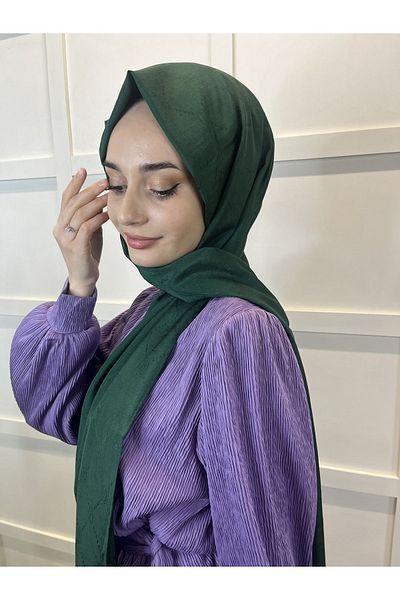 PİRAMİT Emerald Colored Pyramid Monogram Elegant Shawl - Special Pattern 01008