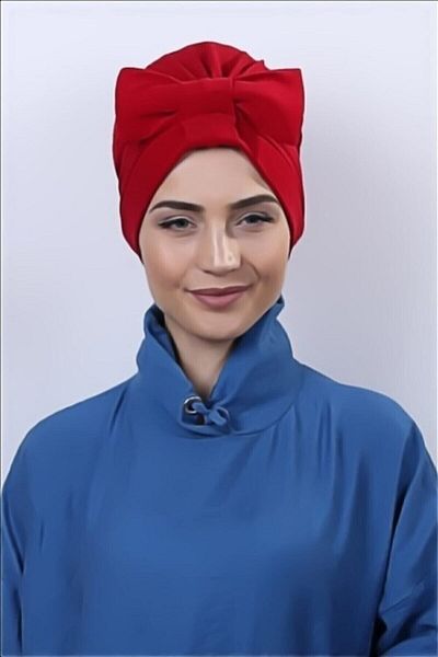 Belifanti Collection غطاء حجاب خارجي أحمر مع فيونكة